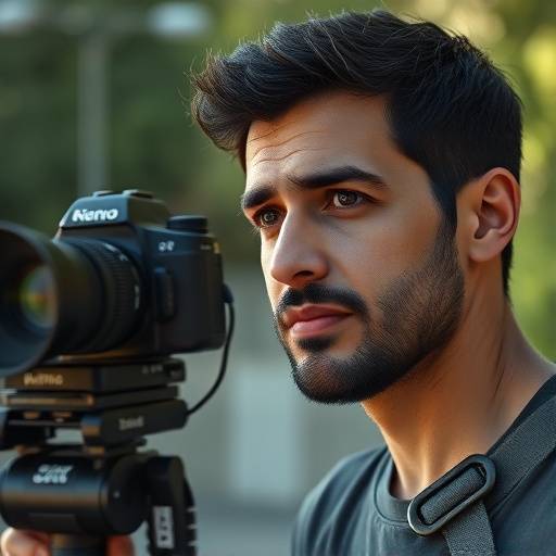 Foto do cliente Pedro Santos, filmando com uma c√¢mera.